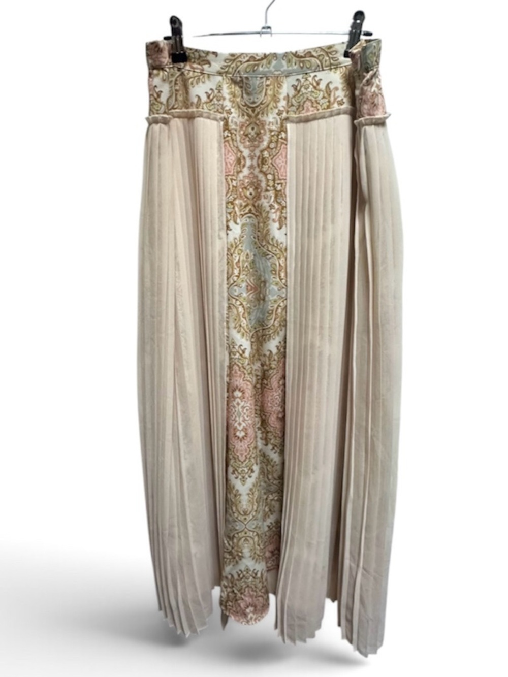 Soft Surroundings Cream Pleated Paisley Panel Maxi Skirt